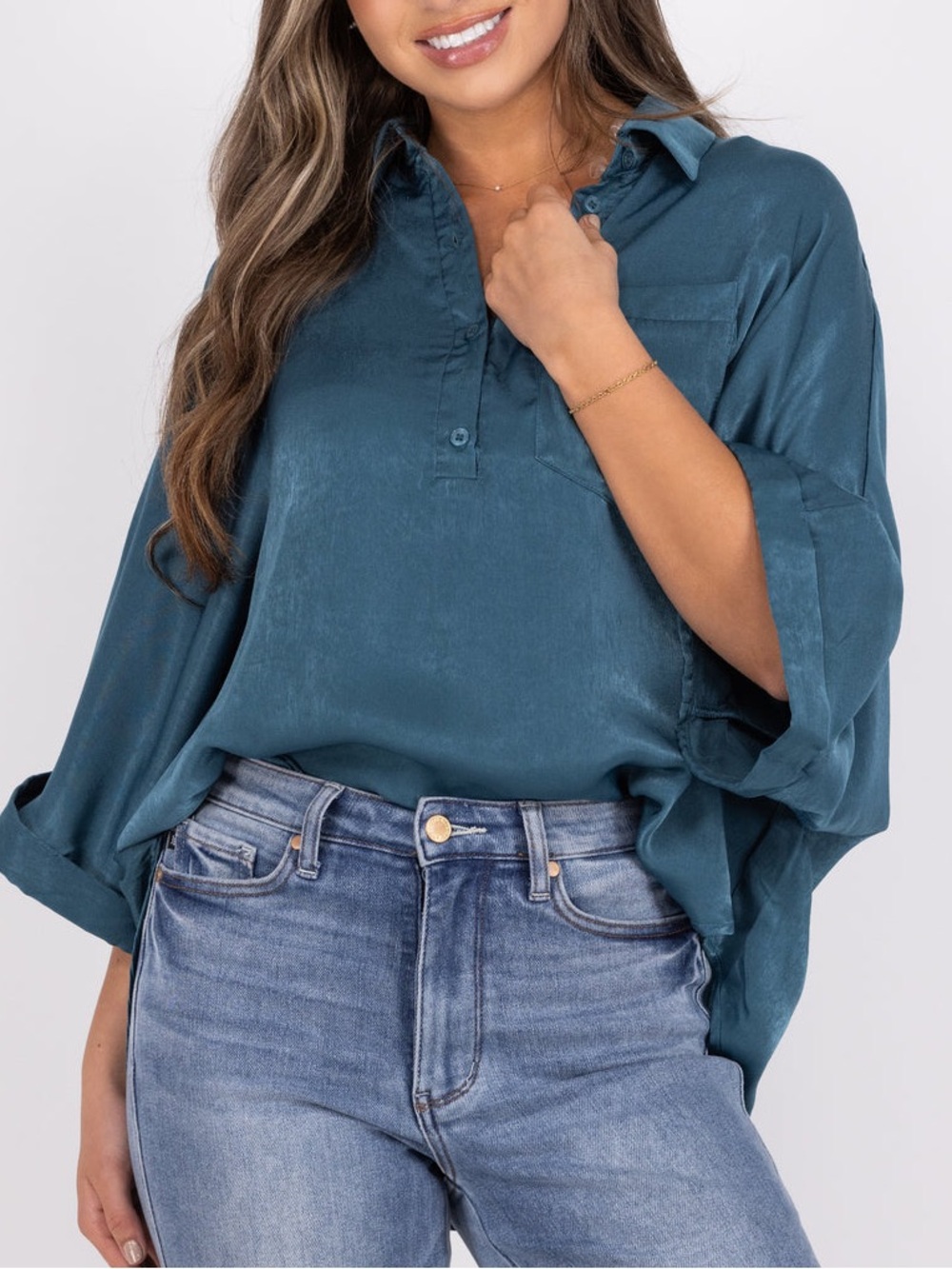 NWT ANDREE BY UNIT Plus Oversized Dolman Sleeve Top in Teal 1X/2X